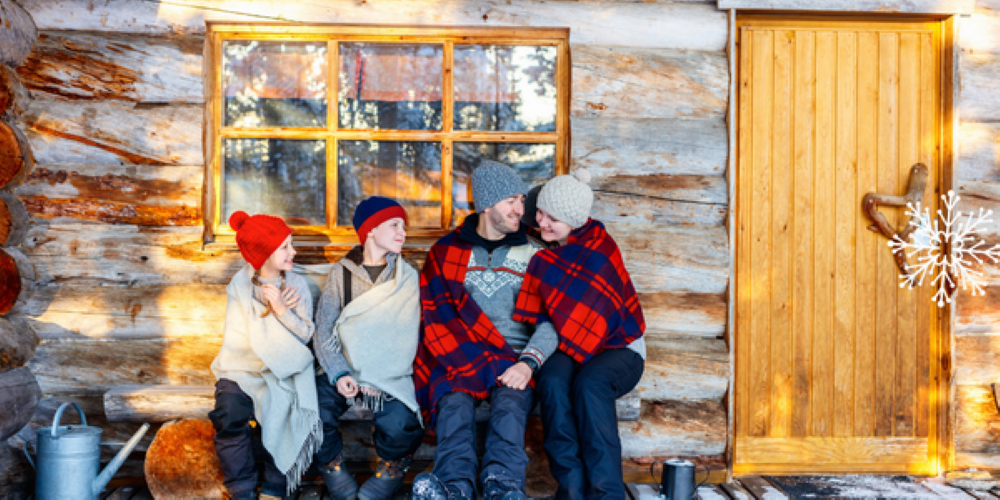 family enjoying a mountain cabin.